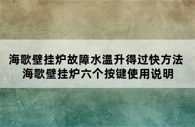 海歌壁挂炉故障水温升得过快方法 海歌壁挂炉六个按键使用说明